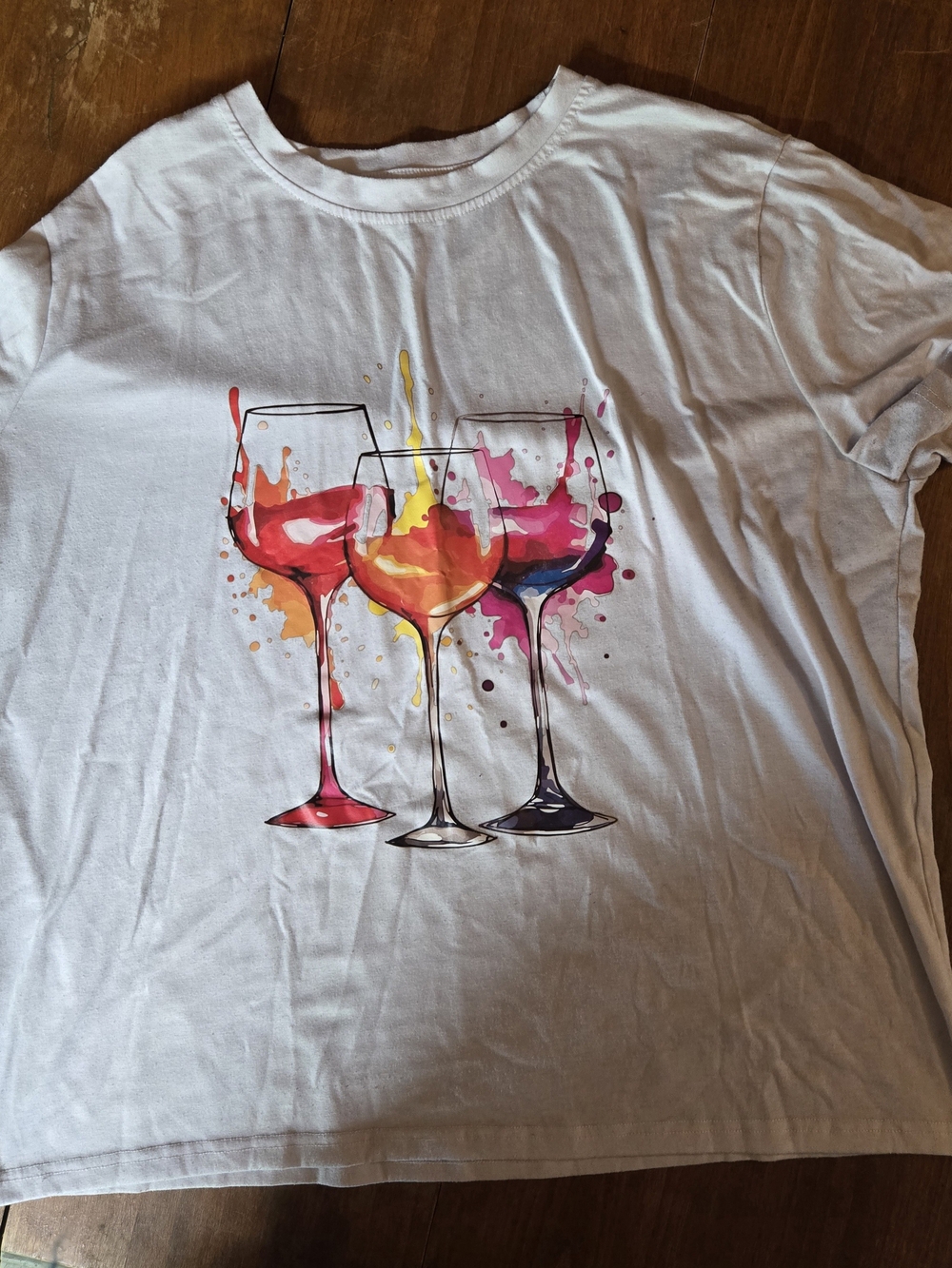 White Graphic Tee with Colorful Wine Glass Print